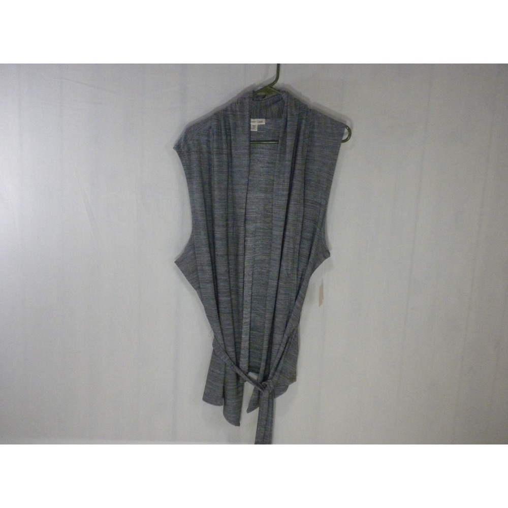 Coldwater Creek Sweater Vest 2X Gray Waterstone Tie Open Front‎ Cardigan NWT